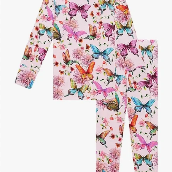 NWT Posh Peanut Bamboo Butterfly Print Kids Pajamas - Picture 1 of 2